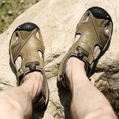 🔥 Men’s Genuine Leather Outdoor Sandals – Comfortable, Durable, and Stylish
