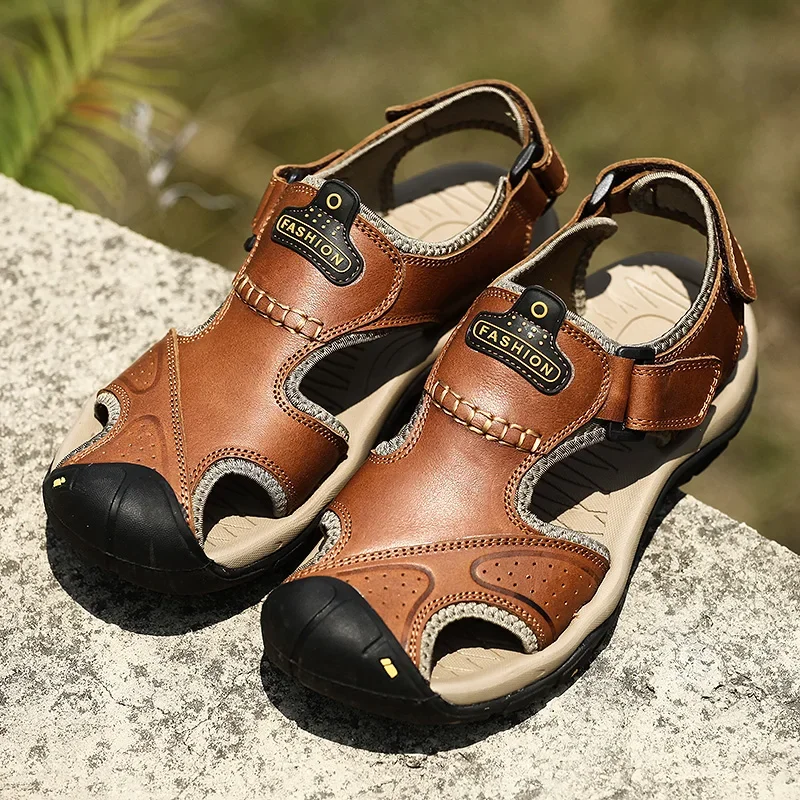 🔥 Men’s Genuine Leather Outdoor Sandals – Comfortable, Durable, and Stylish