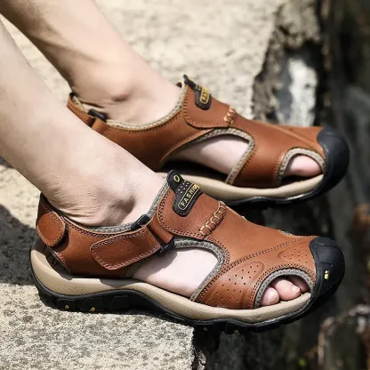 🔥 Men’s Genuine Leather Outdoor Sandals – Comfortable, Durable, and Stylish