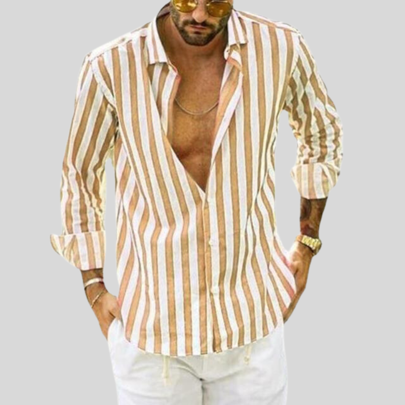 Men's Slim Fit Striped Linen Shirt, Breathable Casual Wear Top in Light Fabric for Summer
