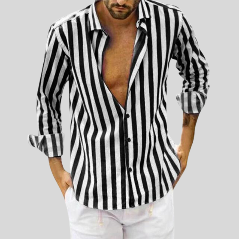 Men's Slim Fit Striped Linen Shirt, Breathable Casual Wear Top in Ligh