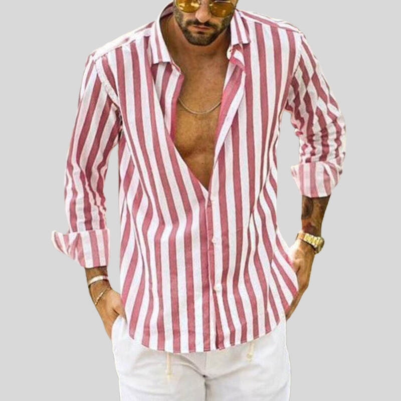 Men's Slim Fit Striped Linen Shirt, Breathable Casual Wear Top in Light Fabric for Summer