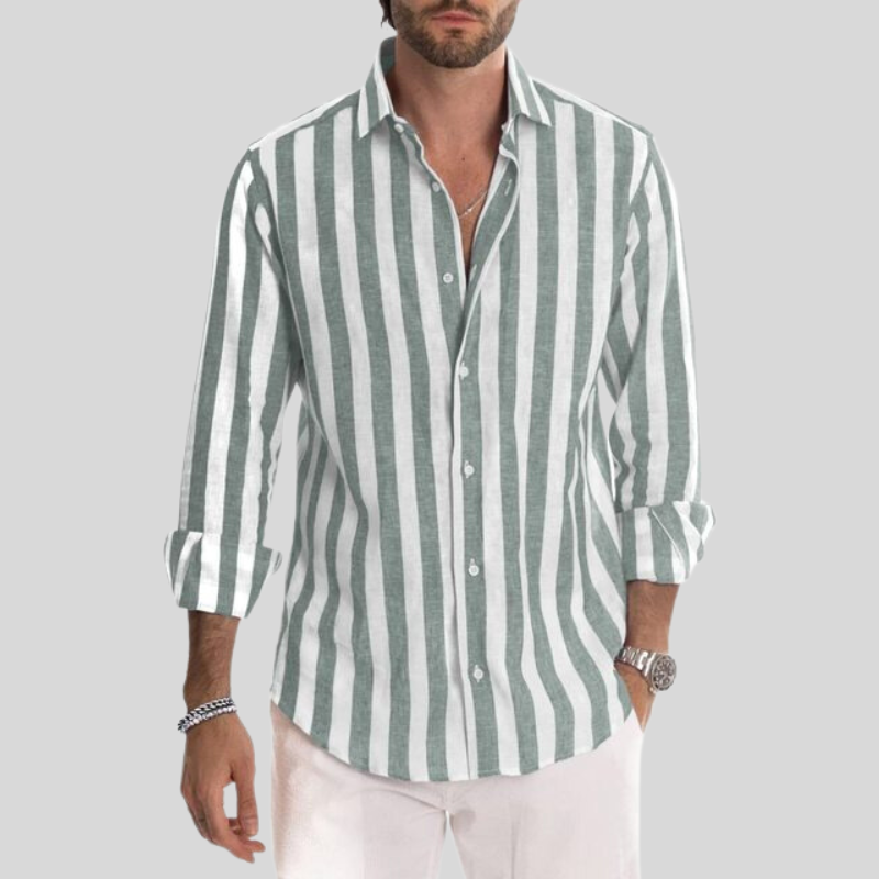 Men's Slim Fit Striped Linen Shirt, Breathable Casual Wear Top in Light Fabric for Summer