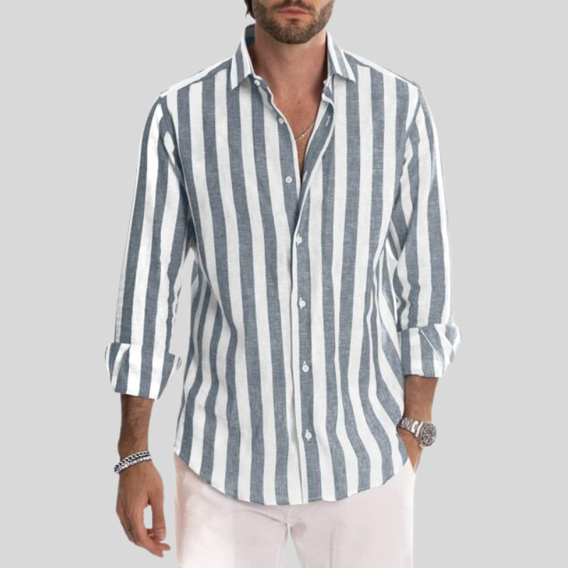 Men's Slim Fit Striped Linen Shirt, Breathable Casual Wear Top in Light Fabric for Summer