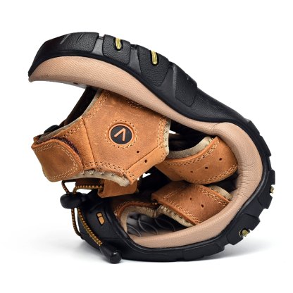 Men's Genuine Leather Pain Relief Sandals Lightweight Non-slip Hiking Sandals - Ergonomically Designed