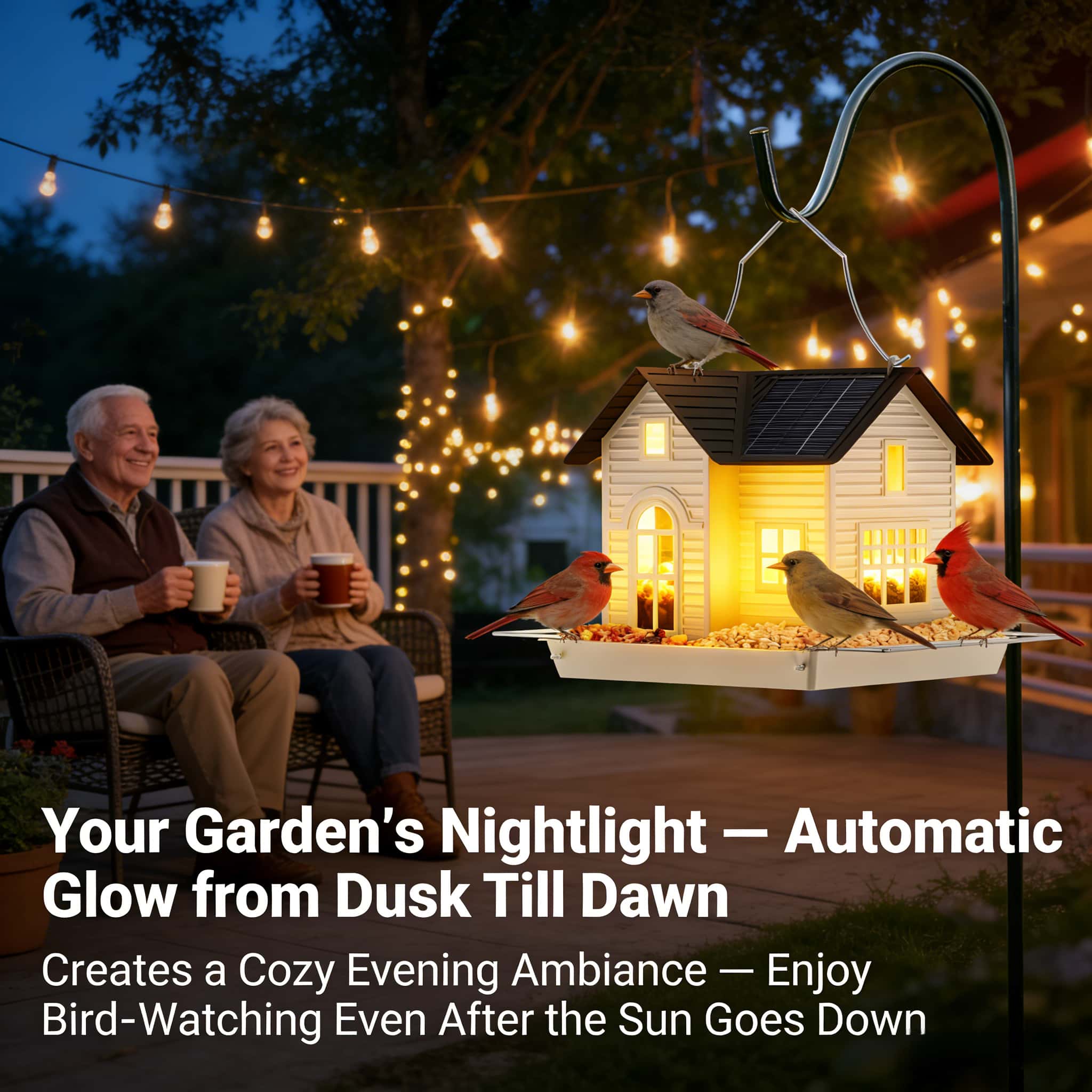 Solar‐Powered Hanging Bird Feeder with Glow – Sturdy Metal Hopper Design​🌙🐦
