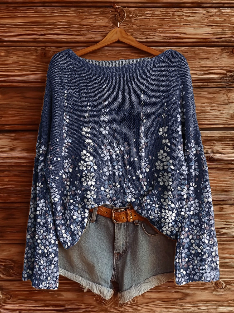 Women's Vintage Floral Print Casual Pullover Sweater main image 0
