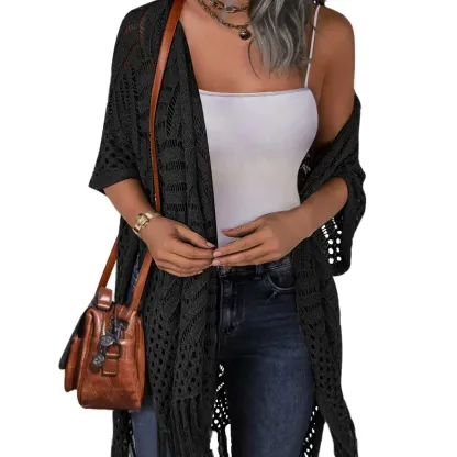 Women’s Lightweight Crochet Tassel Kimono Cardigan