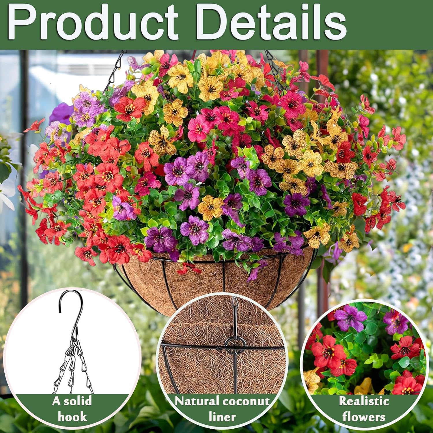 Last Day Promotion! 🔥 Simulated Hanging Flower Basket🌸 No Watering, No Wilting💧—Just a Picture Perfect Home Every Single Day.