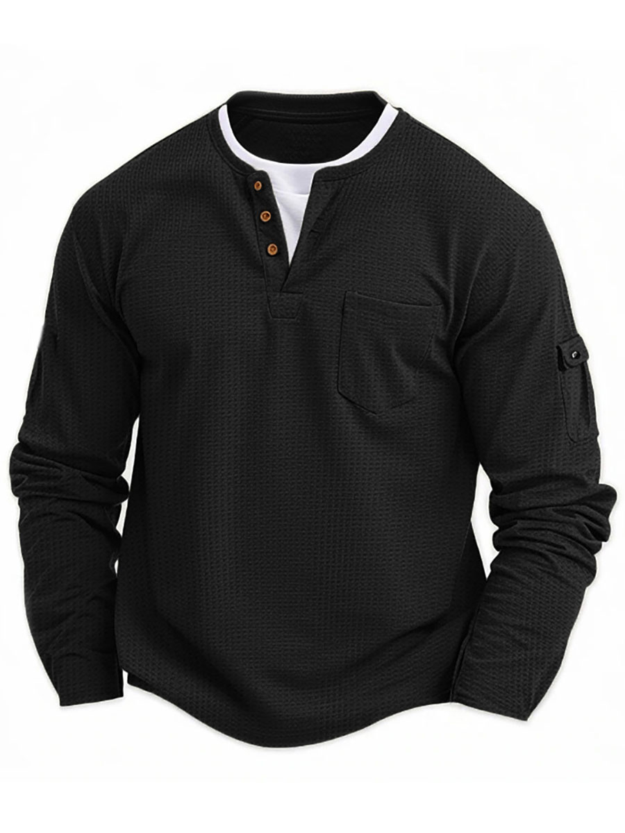 Men's V-neck Autumn and Winter Stitching Long-sleeved T-shirt