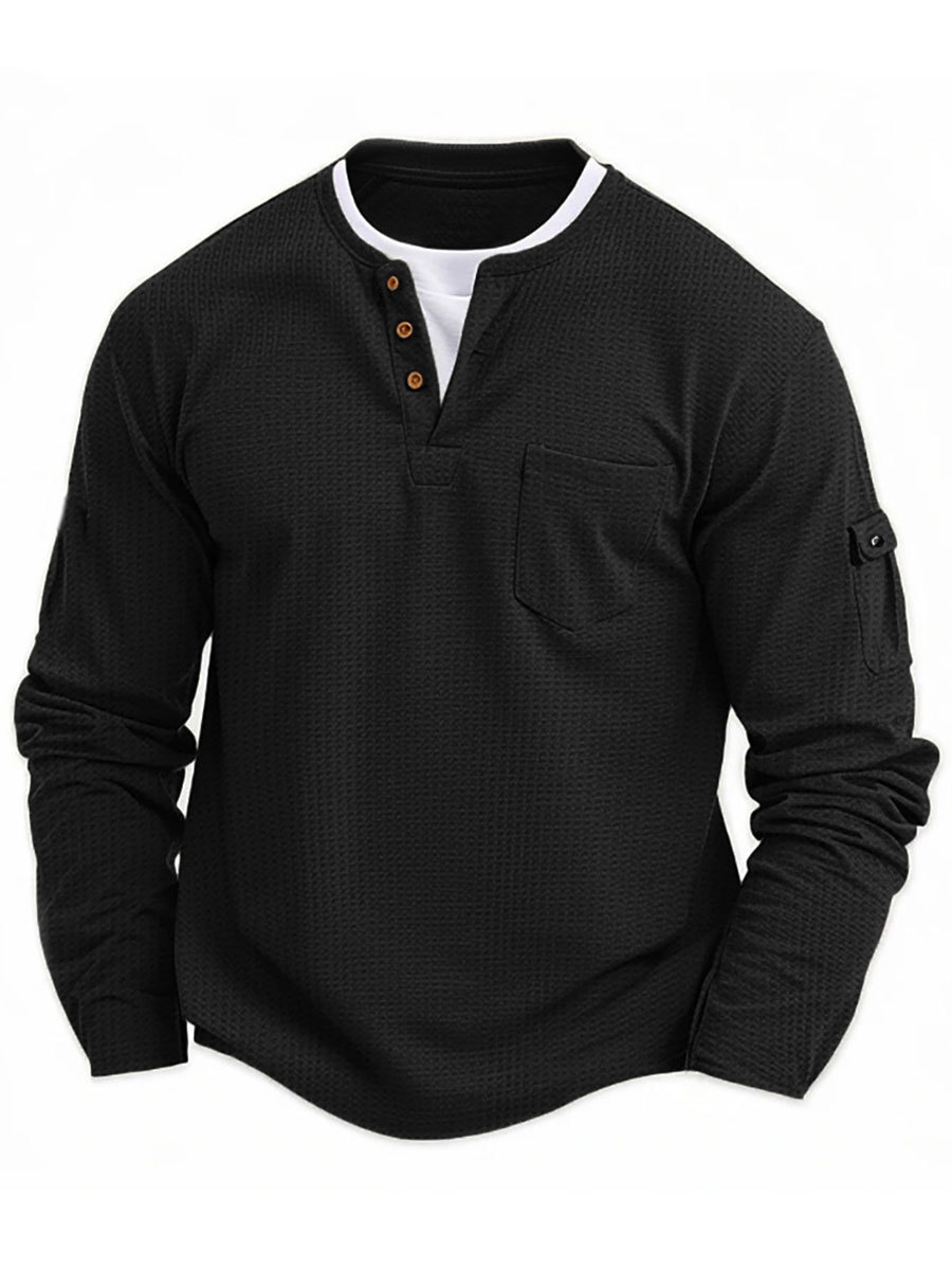 Men's V-neck Autumn and Winter Stitching Long-sleeved T-shirt