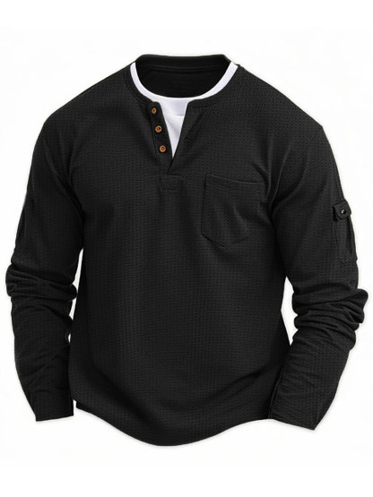 Men's V-neck Autumn and Winter Stitching Long-sleeved T-shirt