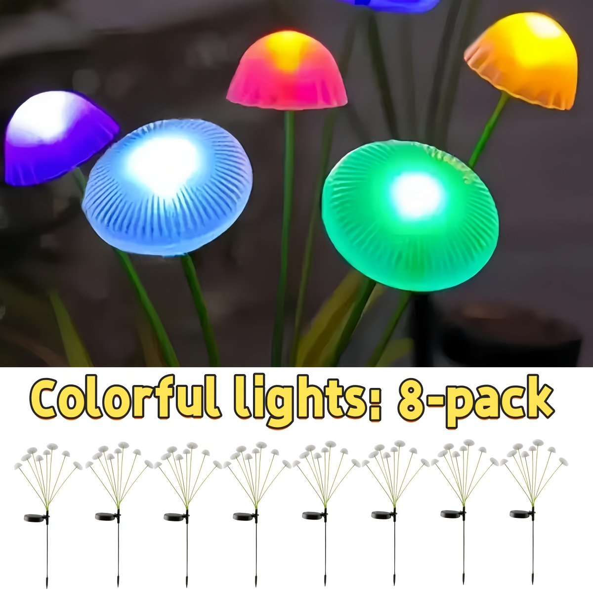 Solar Powered Multicolor Mushroom / Jellyfish Garden Stake Lights (2 Pack)