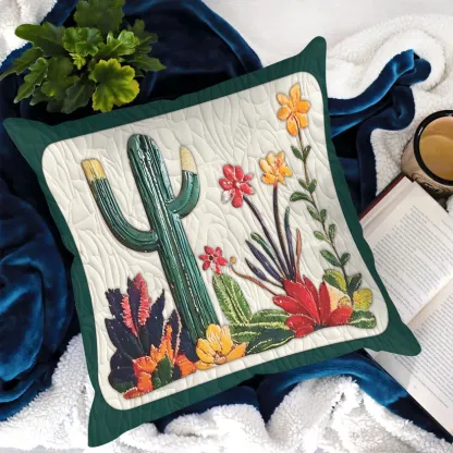 Southwestern Cactus & Floral Quilted Pillow