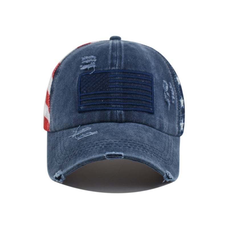 🧢 Red-White-Blue Criss-Cross Elastic Band Cotton Brushed Embroidery Baseball Cap