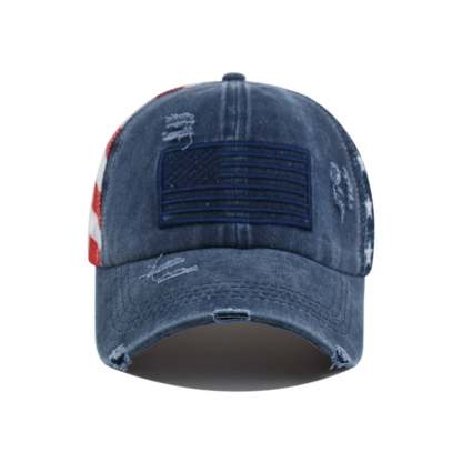 🧢 Red-White-Blue Criss-Cross Elastic Band Cotton Brushed Embroidery Baseball Cap