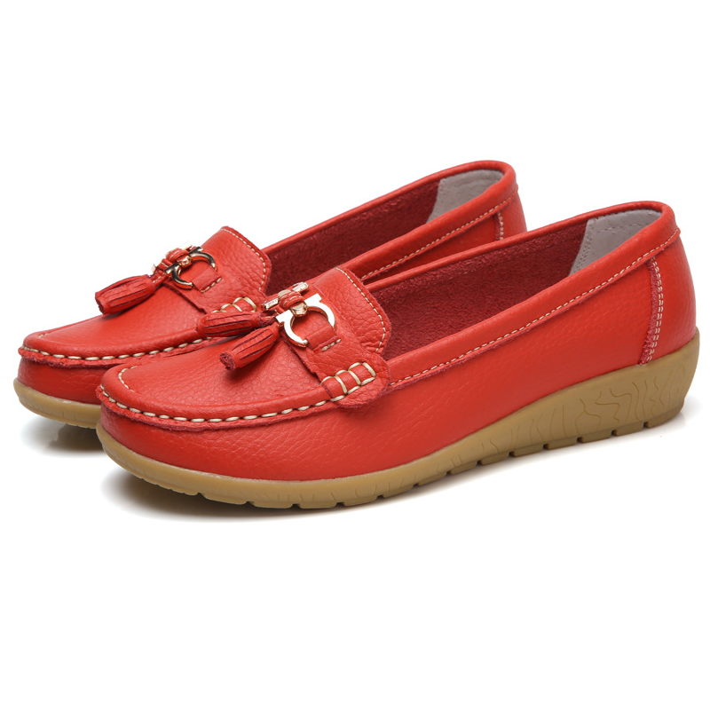 🔥Hot Sale🔥 Round-Toe Calfskin Flats, Breathable Orthopedic Slip-On Walking Shoes