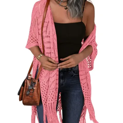 Women’s Lightweight Crochet Tassel Kimono Cardigan