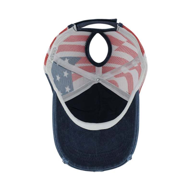 🧢 Red-White-Blue Criss-Cross Elastic Band Cotton Brushed Embroidery Baseball Cap