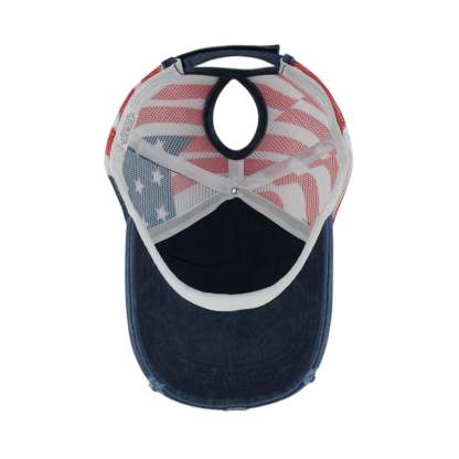 🧢 Red-White-Blue Criss-Cross Elastic Band Cotton Brushed Embroidery Baseball Cap