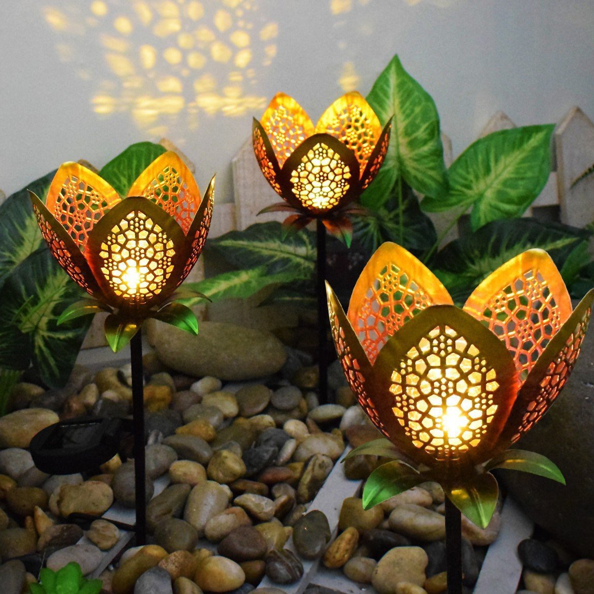 Solar Powered Metal Lotus Flower Garden Stake Lights