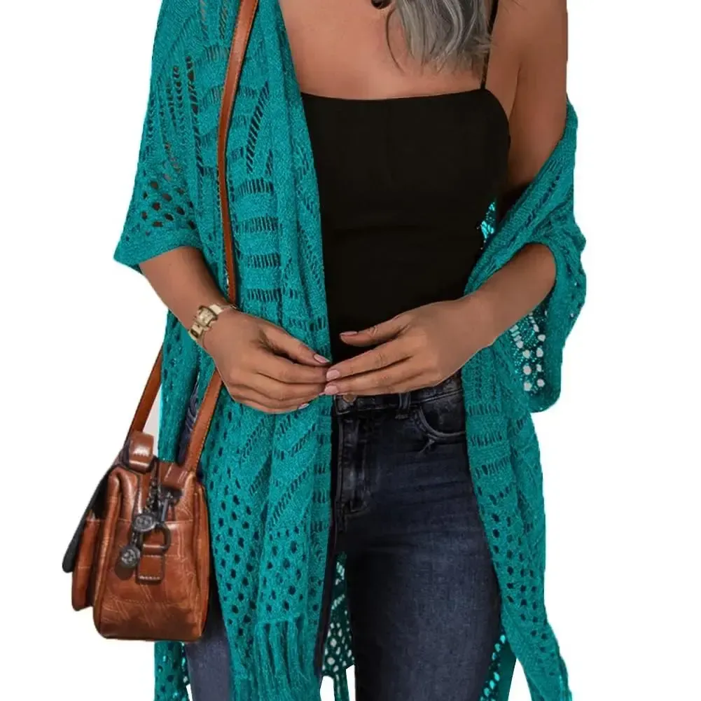 Women’s Lightweight Crochet Tassel Kimono Cardigan