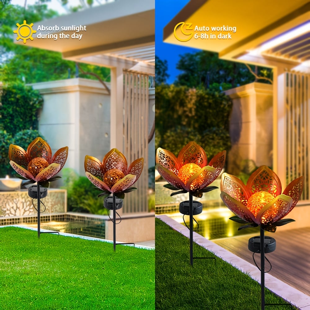 Solar Powered Metal Lotus Flower Garden Stake Lights