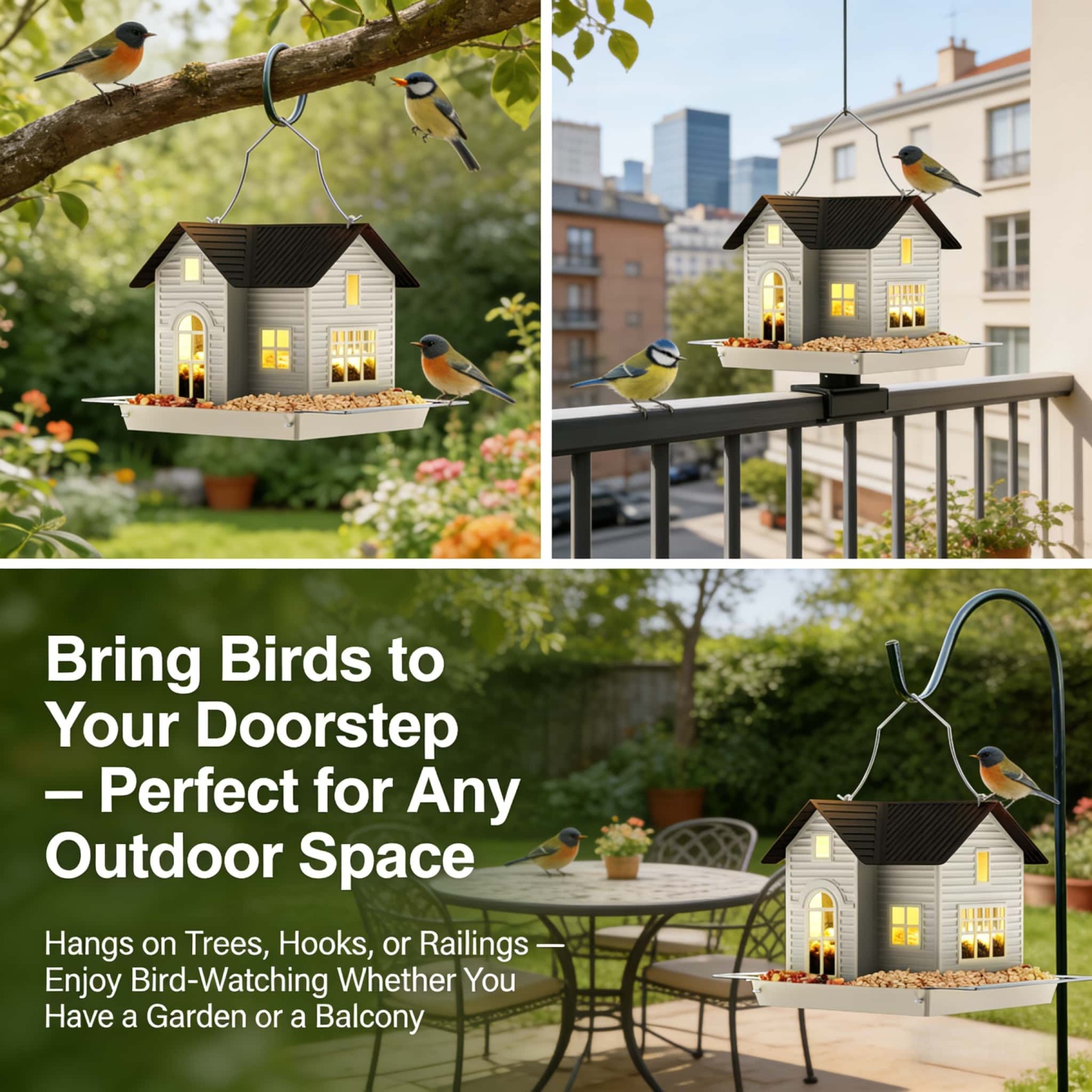 Solar‐Powered Hanging Bird Feeder with Glow – Sturdy Metal Hopper Design​🌙🐦