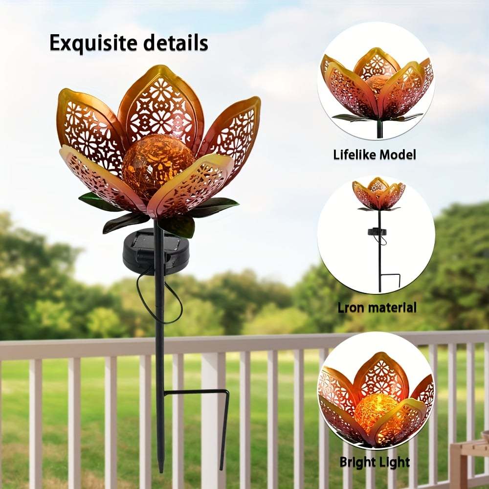 Solar Powered Metal Lotus Flower Garden Stake Lights