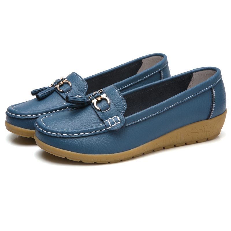 🔥Hot Sale🔥 Round-Toe Calfskin Flats, Breathable Orthopedic Slip-On Walking Shoes