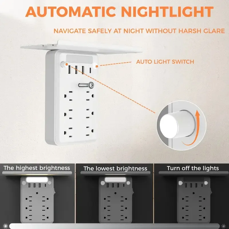 Wall Outlet Extender with Shelf Night