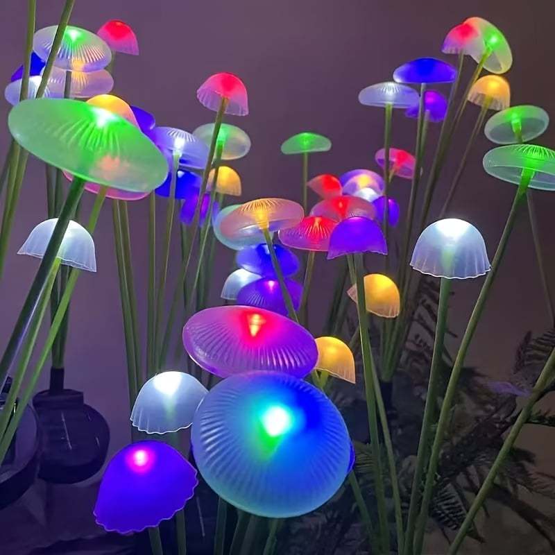 Solar Powered Multicolor Mushroom / Jellyfish Garden Stake Lights (2 Pack)