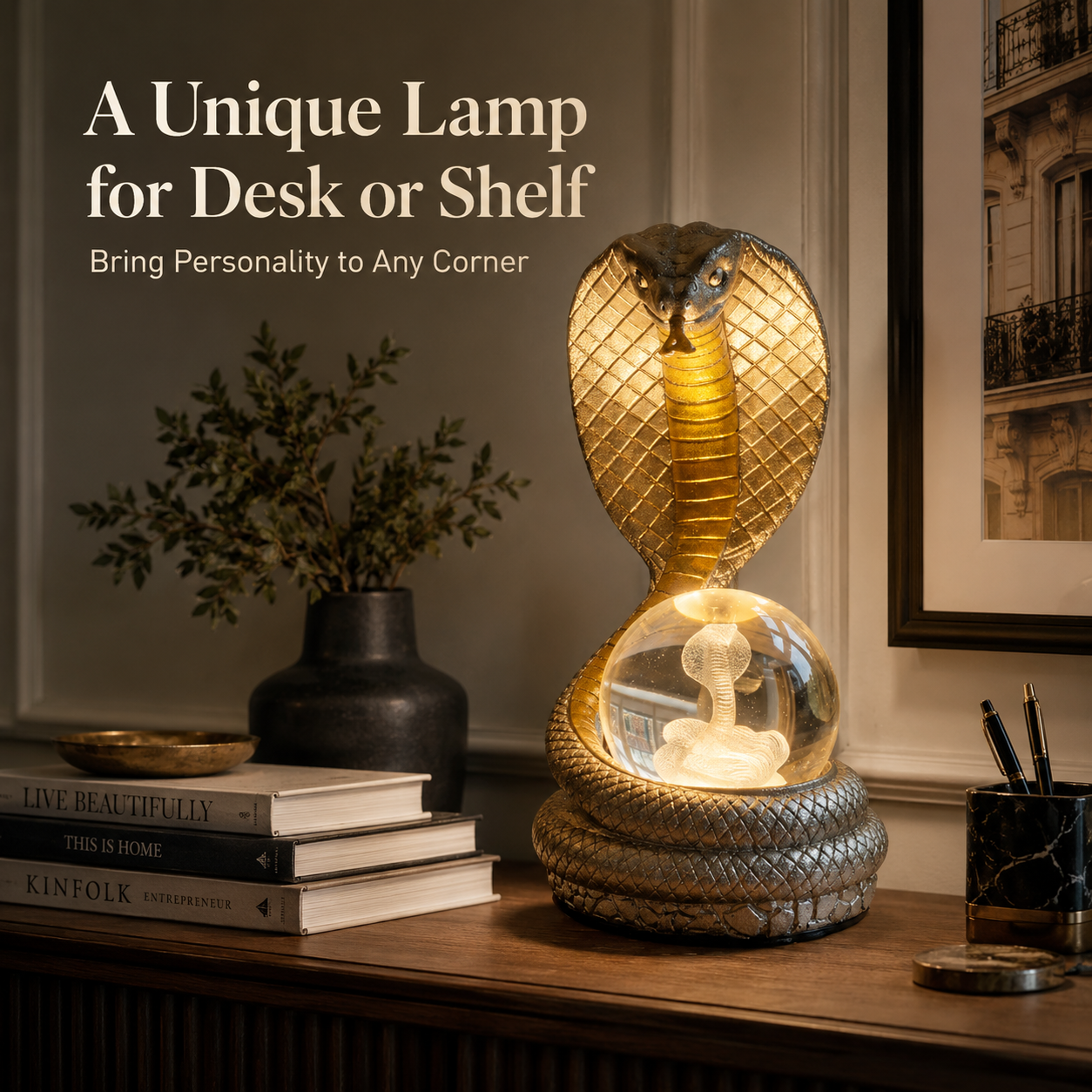 King Cobra RGB Crystal Ball Lamp – Striking Snake Décor Light for Gaming Rooms, Desks & Man Caves