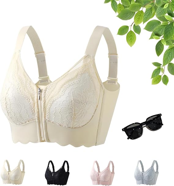 Front-Closure Lace Bra with Adjustable Support & Molded Cups