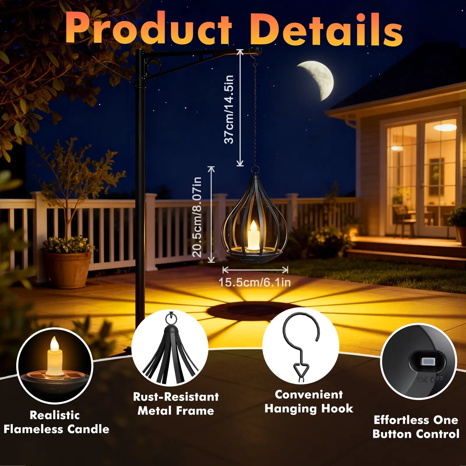 Metal Solar Water Drop Shape Candle Lantern