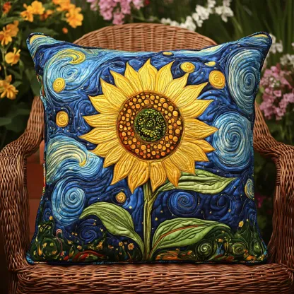 Van Gogh Starry Night Sunflower Art Quilted Pillow