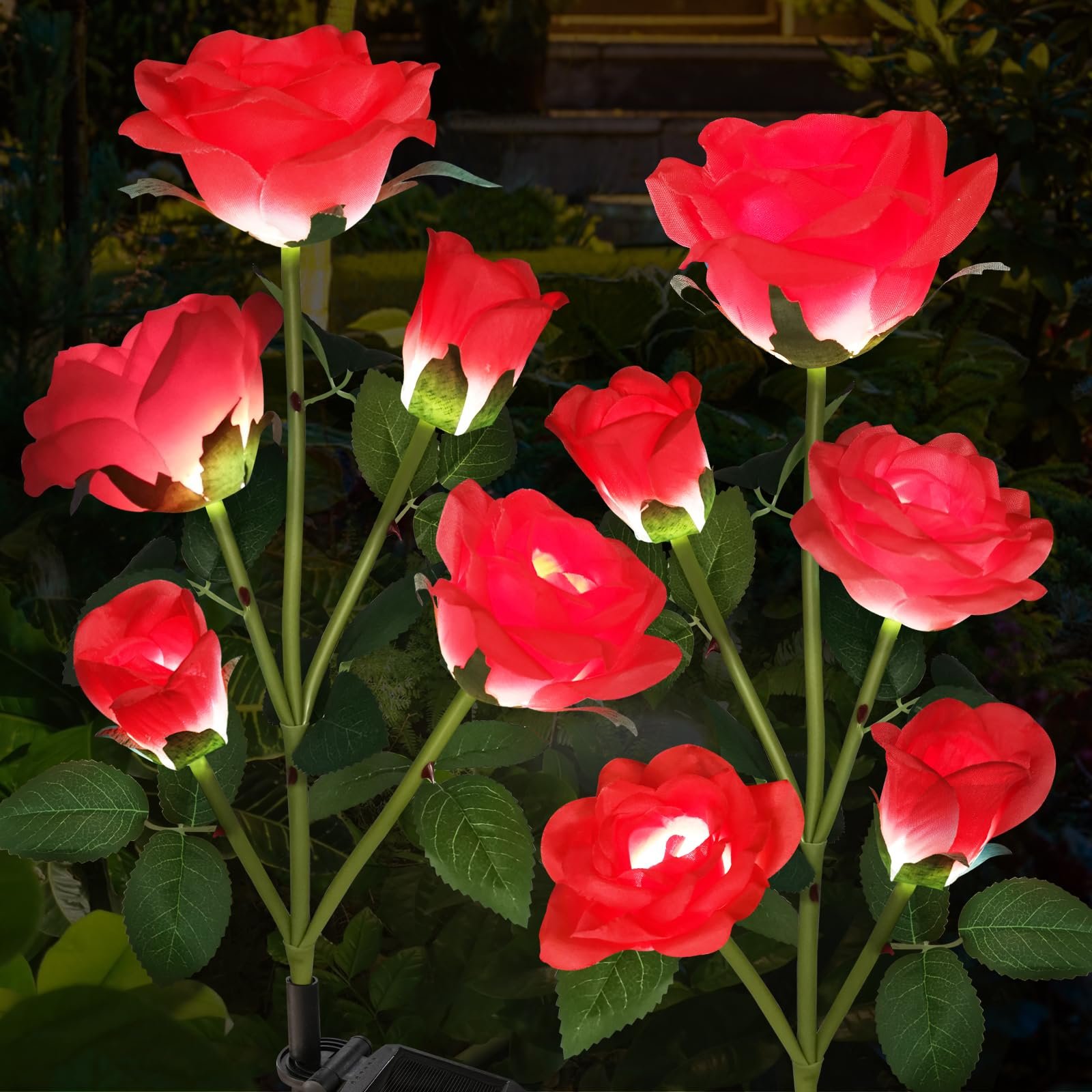 Solar Powered 5-Rose Garden Stake Lights (2 Pack)
