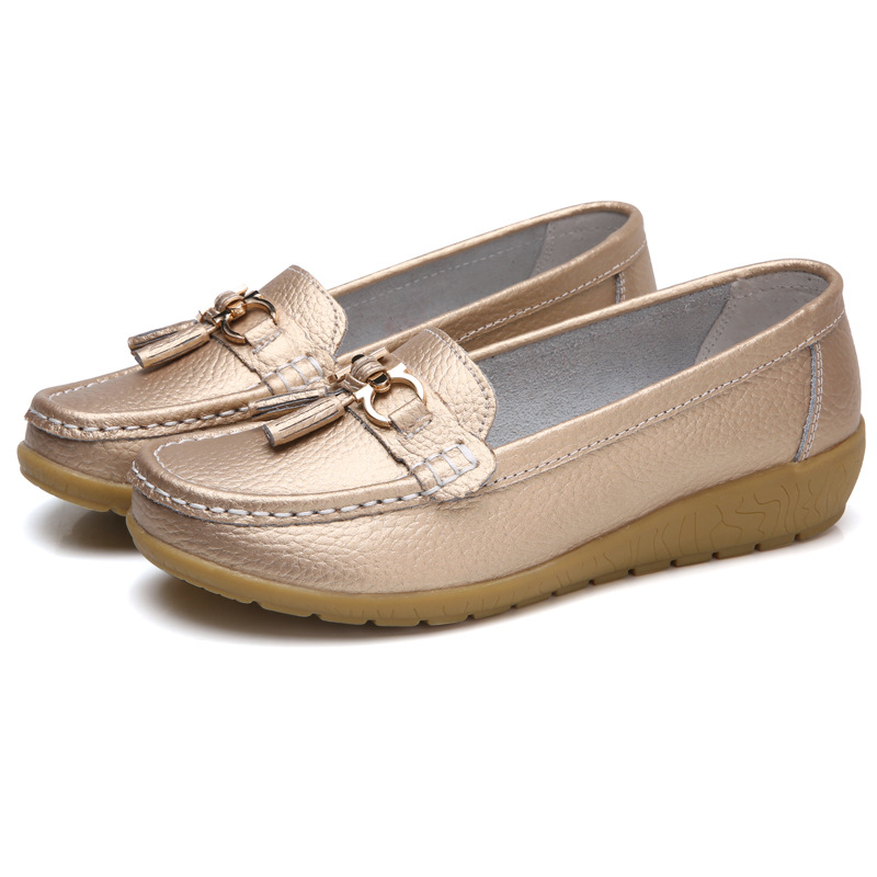 🔥Hot Sale🔥 Round-Toe Calfskin Flats, Breathable Orthopedic Slip-On Walking Shoes