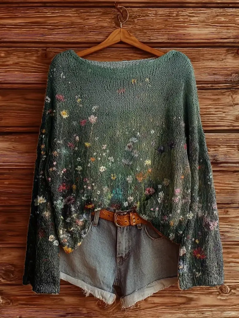 Oversized Boho Knit Sweater – Relaxed Fit Hippie-Inspired Pullover
