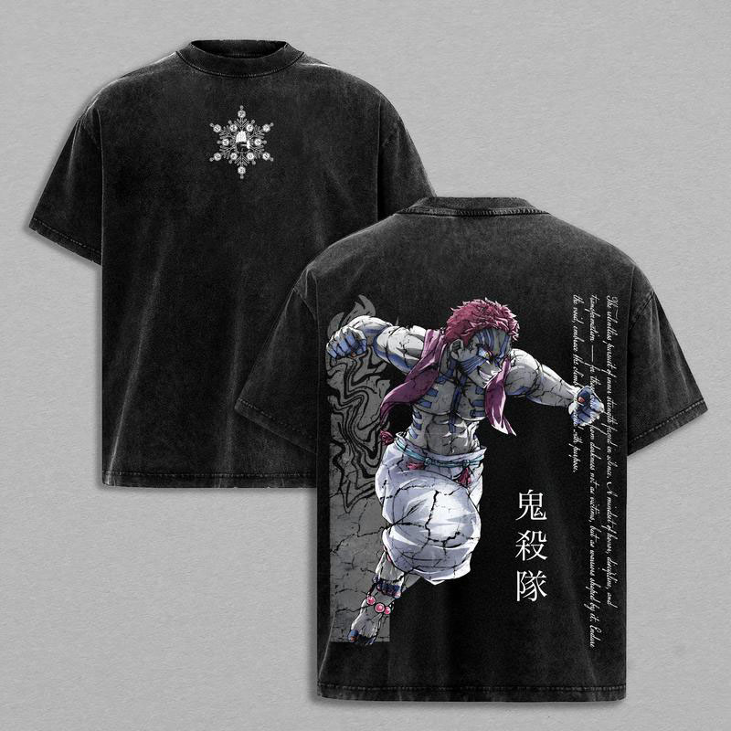 Vintage Washed Demon Slayer Akaza Graphic Oversized Cotton Tee