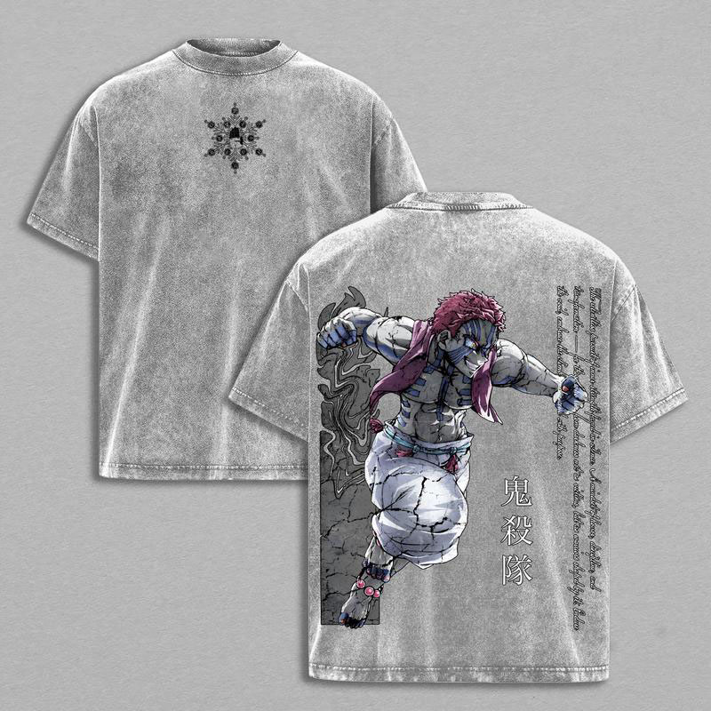 Vintage Washed Demon Slayer Akaza Graphic Oversized Cotton Tee