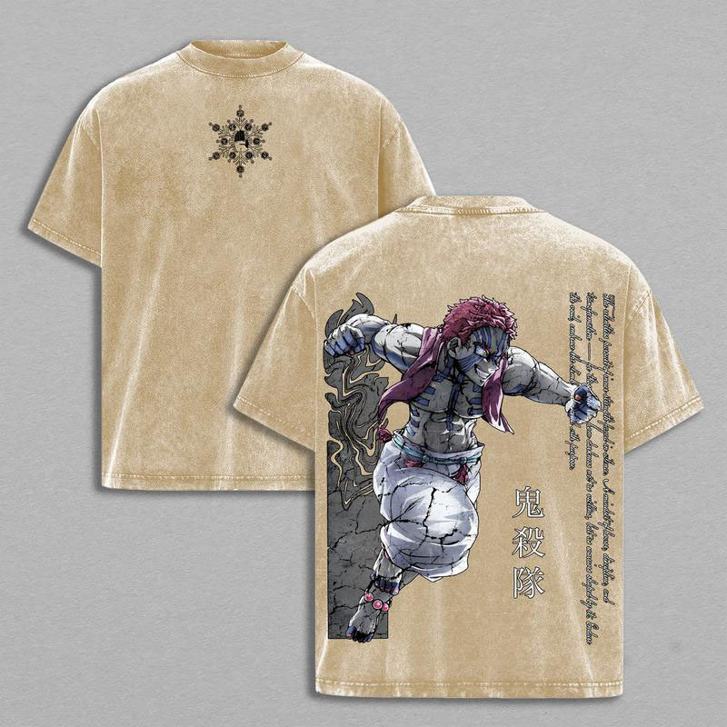 Vintage Washed Demon Slayer Akaza Graphic Oversized Cotton Tee