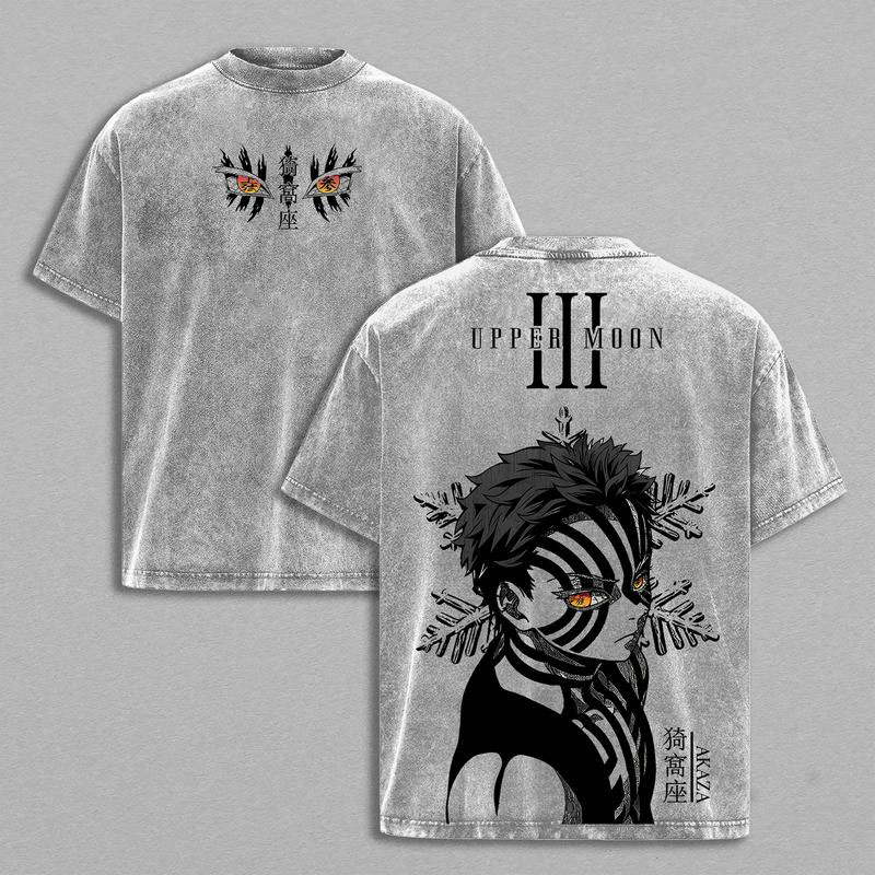 Retro Anime Akaza Upper Moon III Character Graphic Loose Tee