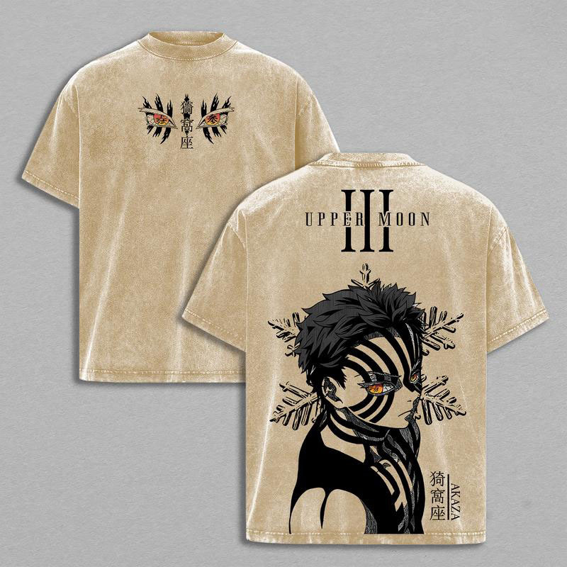 Retro Anime Akaza Upper Moon III Character Graphic Loose Tee