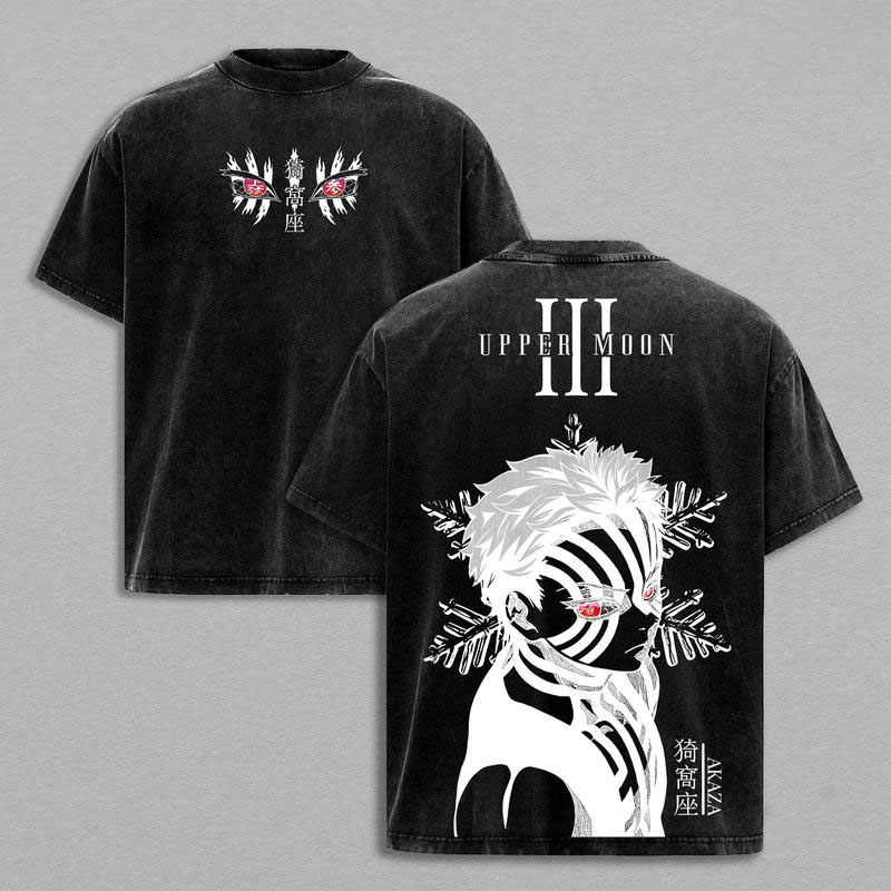 Retro Anime Akaza Upper Moon III Character Graphic Loose Tee