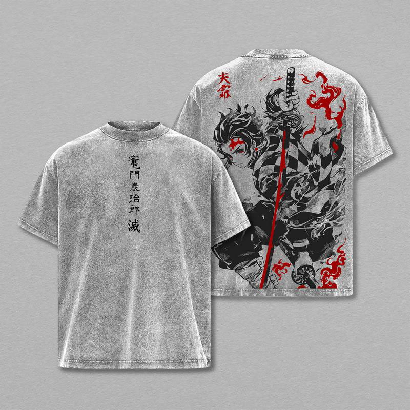 Streetwear Tanjiro Kamado Sun Breathing Graphic Washed Cotton Tee
