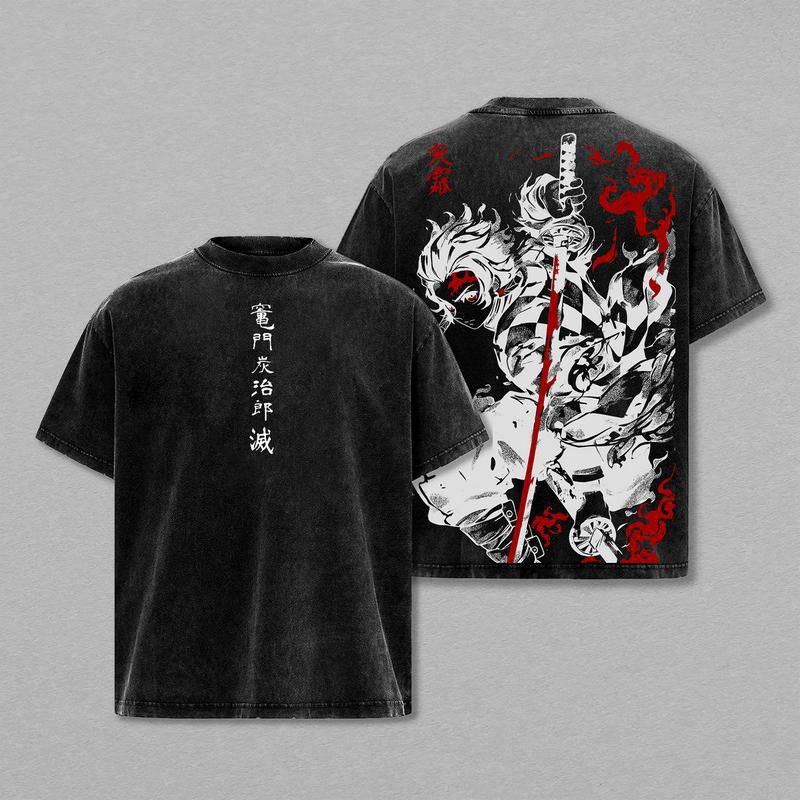 Streetwear Tanjiro Kamado Sun Breathing Graphic Washed Cotton Tee