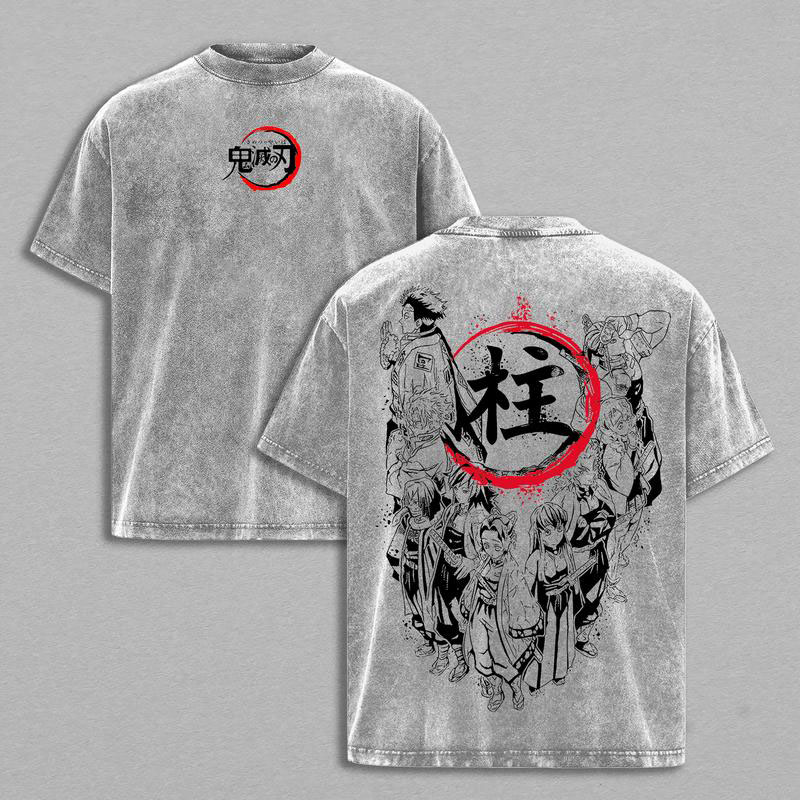 Vintage Washed Demon Slayer Hashira Team Graphic Oversized Tee