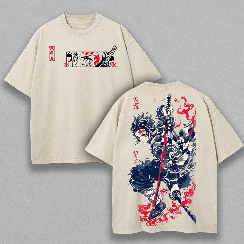 Dark Anime Tanjiro Water Breathing Katana Graphic Relaxed Fit Tee