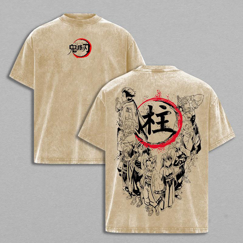 Vintage Washed Demon Slayer Hashira Team Graphic Oversized Tee